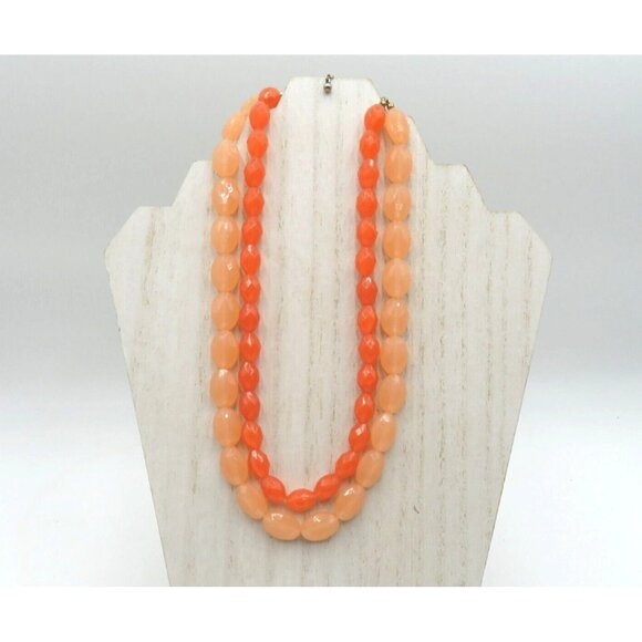 Vintage Necklace 16" Double Strand Plastic Faceted Two Tone Orange Beads - Picture 2 of 12
